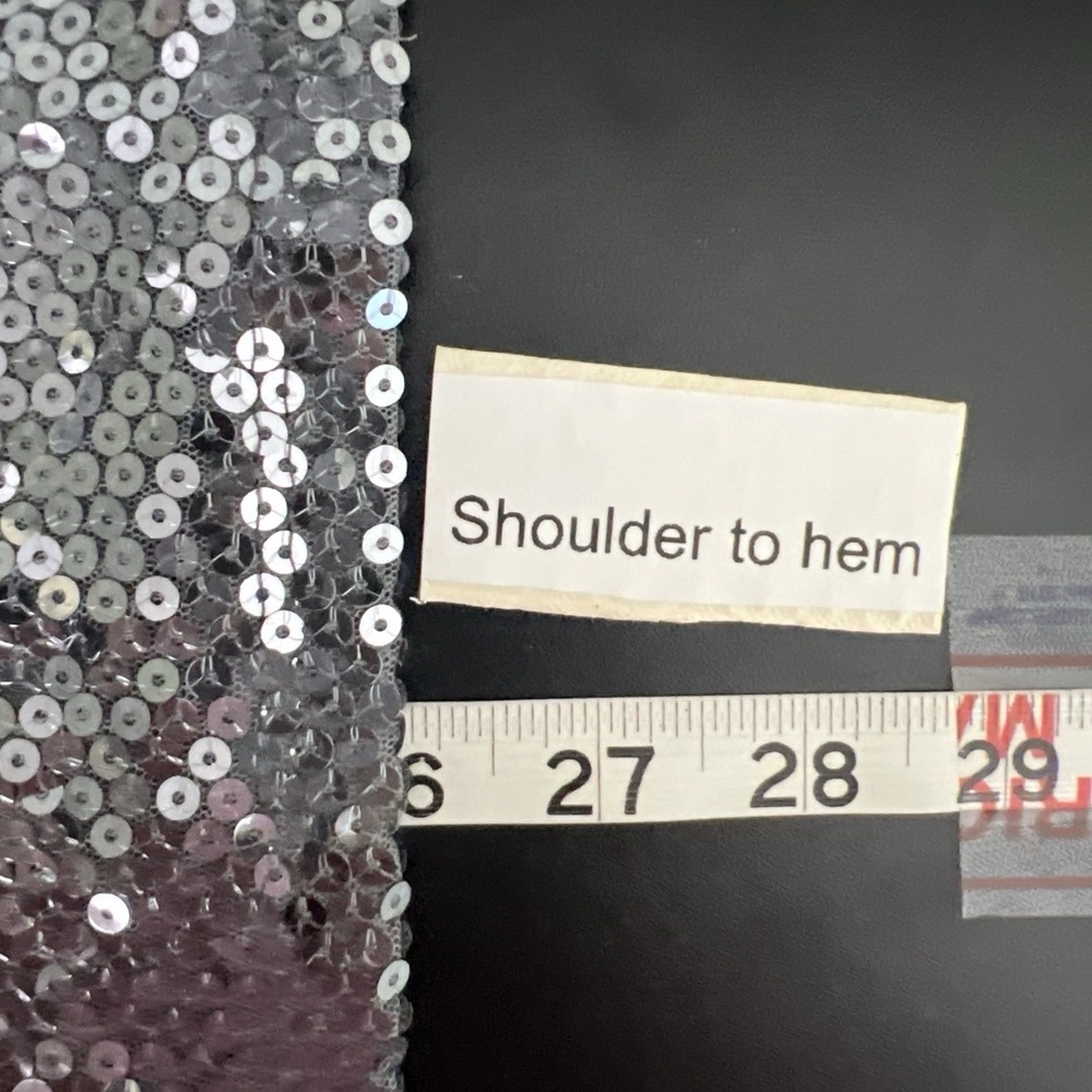 Sequin Tank Top Sz M Y2K Max Rave NYE McBling Going out Gray Fitted Glam USA - Picture 7 of 10
